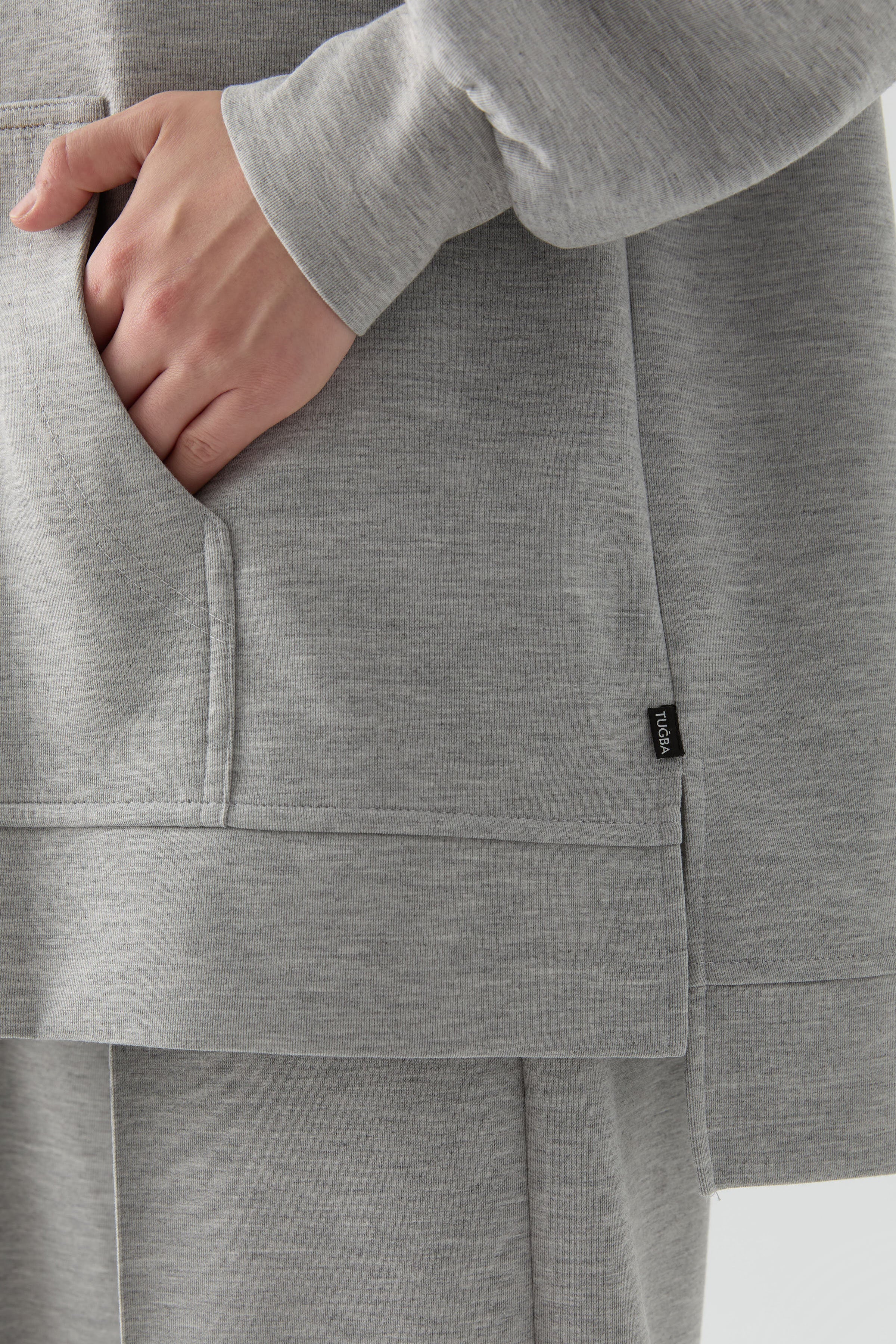 Kanguru Cepli Örme Sweat - Gri TUGBA