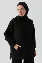 Kanguru Cepli Örme Sweat - Siyah TUGBA