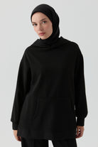 Kanguru Cepli Örme Sweat - Siyah TUGBA