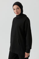 Kanguru Cepli Örme Sweat - Siyah TUGBA