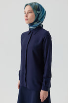 Basic Gizli Patlı Gömlek - Lacivert TUGBA