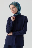 Basic Gizli Patlı Gömlek - Lacivert TUGBA