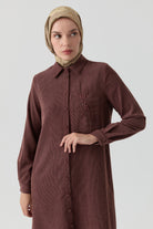 Aplike Lazer Nakış Detaylı Tunik - Kahve TUGBA