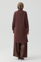 Aplike Lazer Nakış Detaylı Tunik - Kahve TUGBA