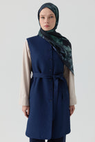 Sıfır Yaka Kapitone Yelek - Lacivert TUGBA