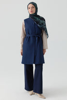 Sıfır Yaka Kapitone Yelek - Lacivert TUGBA