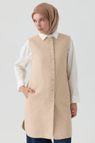 Sıfır Yaka Kapitone Yelek - Taş TUGBA