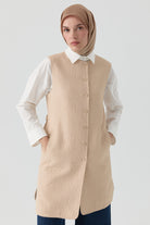 Sıfır Yaka Kapitone Yelek - Taş TUGBA