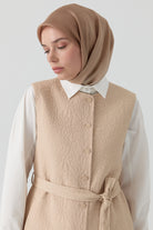 Sıfır Yaka Kapitone Yelek - Taş TUGBA