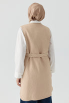 Sıfır Yaka Kapitone Yelek - Taş TUGBA