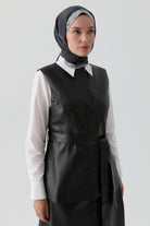 Suni Deri Yelek - Siyah TUGBA