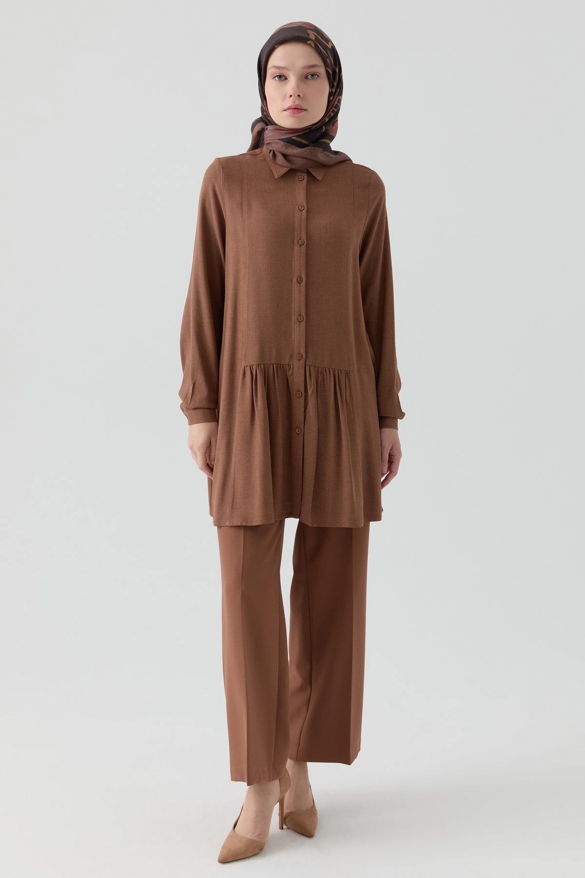 Elastic Waist Culotte Trousers - Hazelnut