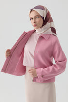 Kol Düğmeli Mini Keçe Ceket - Pembe TUGBA