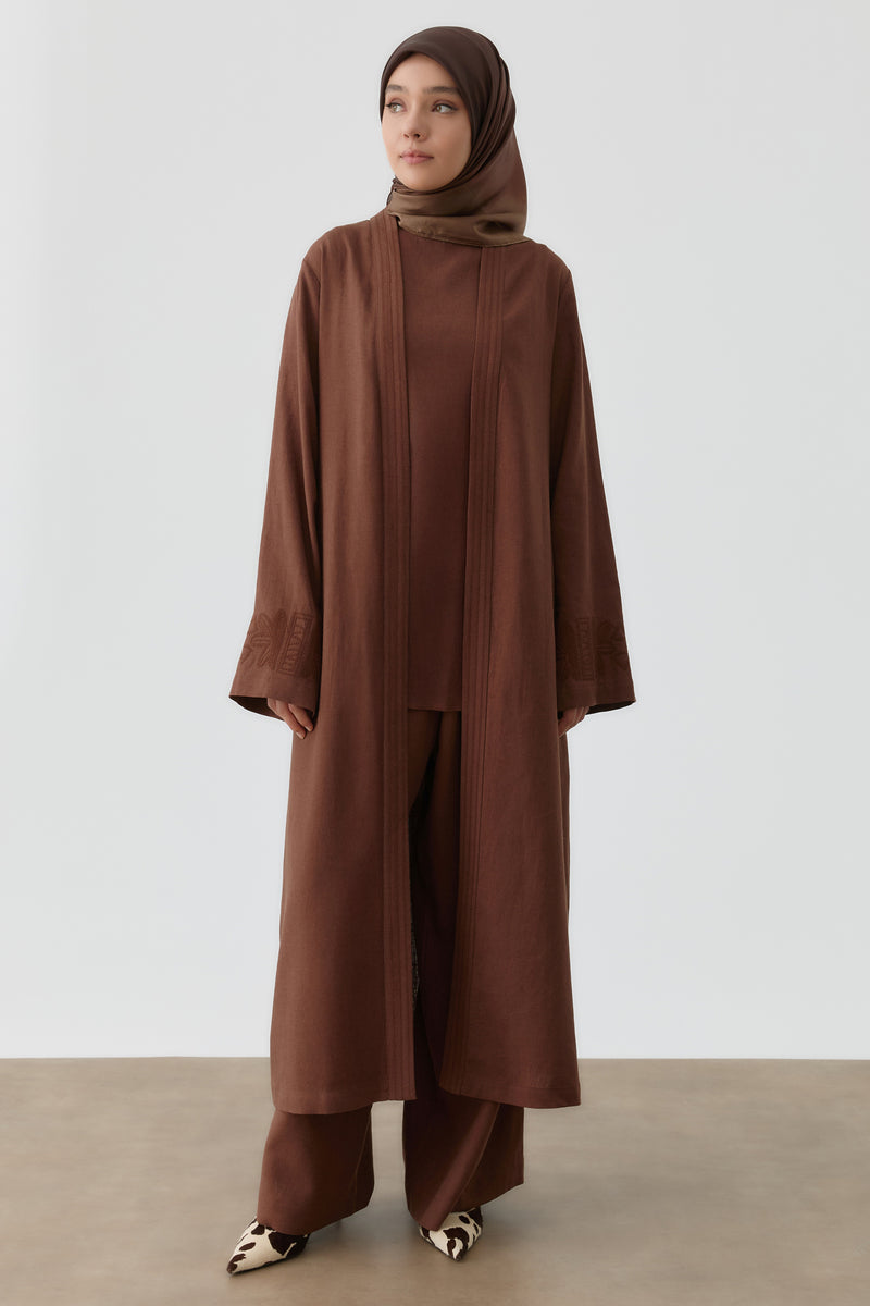 Nakışlı Kimono Takım - Acı Kahve TUGBA
