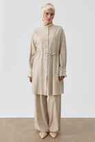 Pileli Keten Pantolon - Bej TUGBA