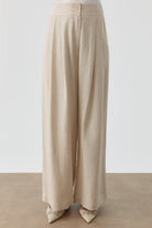 Pileli Keten Pantolon - Bej TUGBA