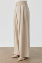 Pileli Keten Pantolon - Bej TUGBA