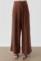 Pileli Keten Pantolon - Acı Kahve TUGBA