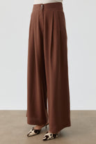 Pileli Keten Pantolon - Acı Kahve TUGBA