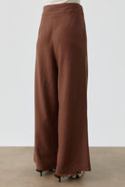 Pileli Keten Pantolon - Acı Kahve TUGBA