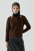 Çizgili Triko Kazak - Kahve TUGBA