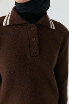 Çizgili Triko Kazak - Kahve TUGBA