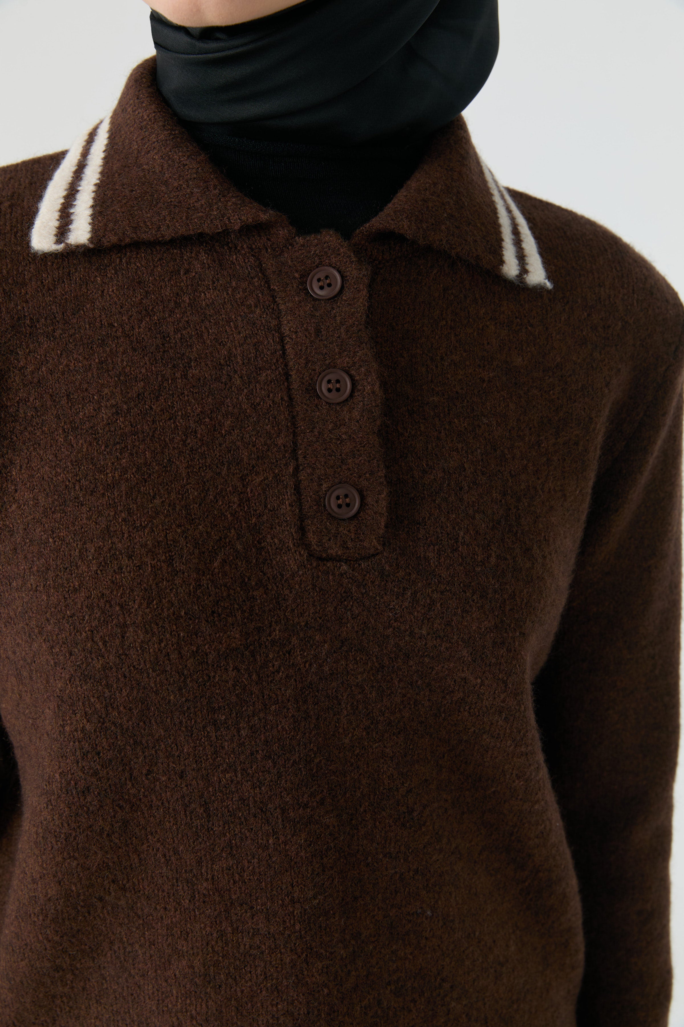 Çizgili Triko Kazak - Kahve TUGBA