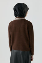 Çizgili Triko Kazak - Kahve TUGBA