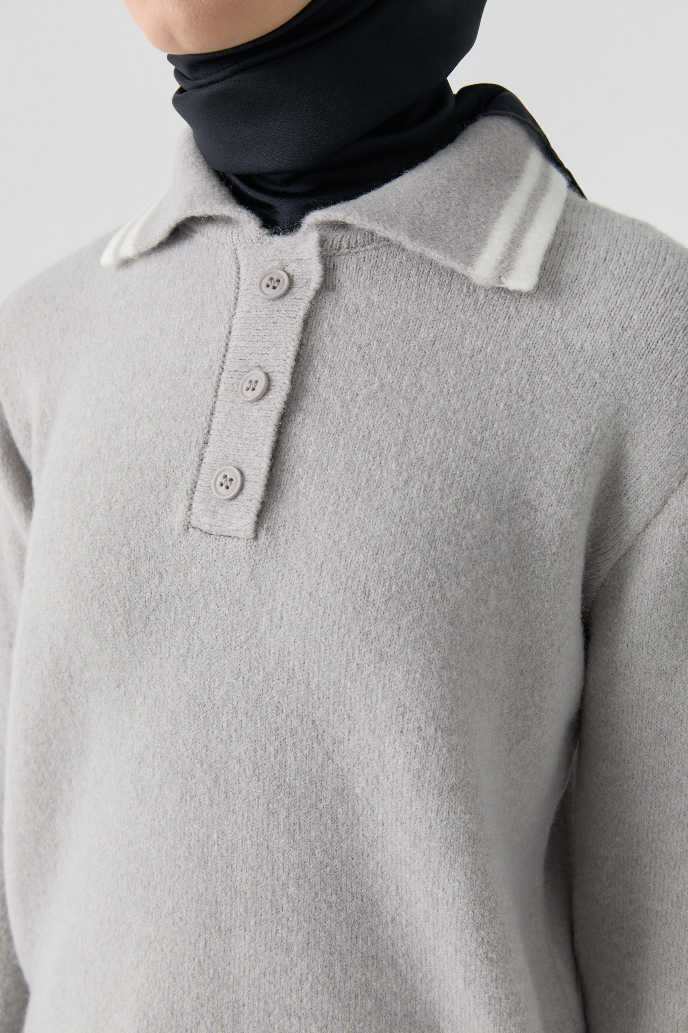 Çizgili Triko Kazak - Gri TUGBA