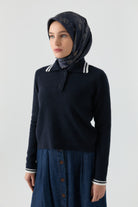 Çizgili Triko Kazak - Lacivert TUGBA