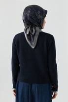 Çizgili Triko Kazak - Lacivert TUGBA