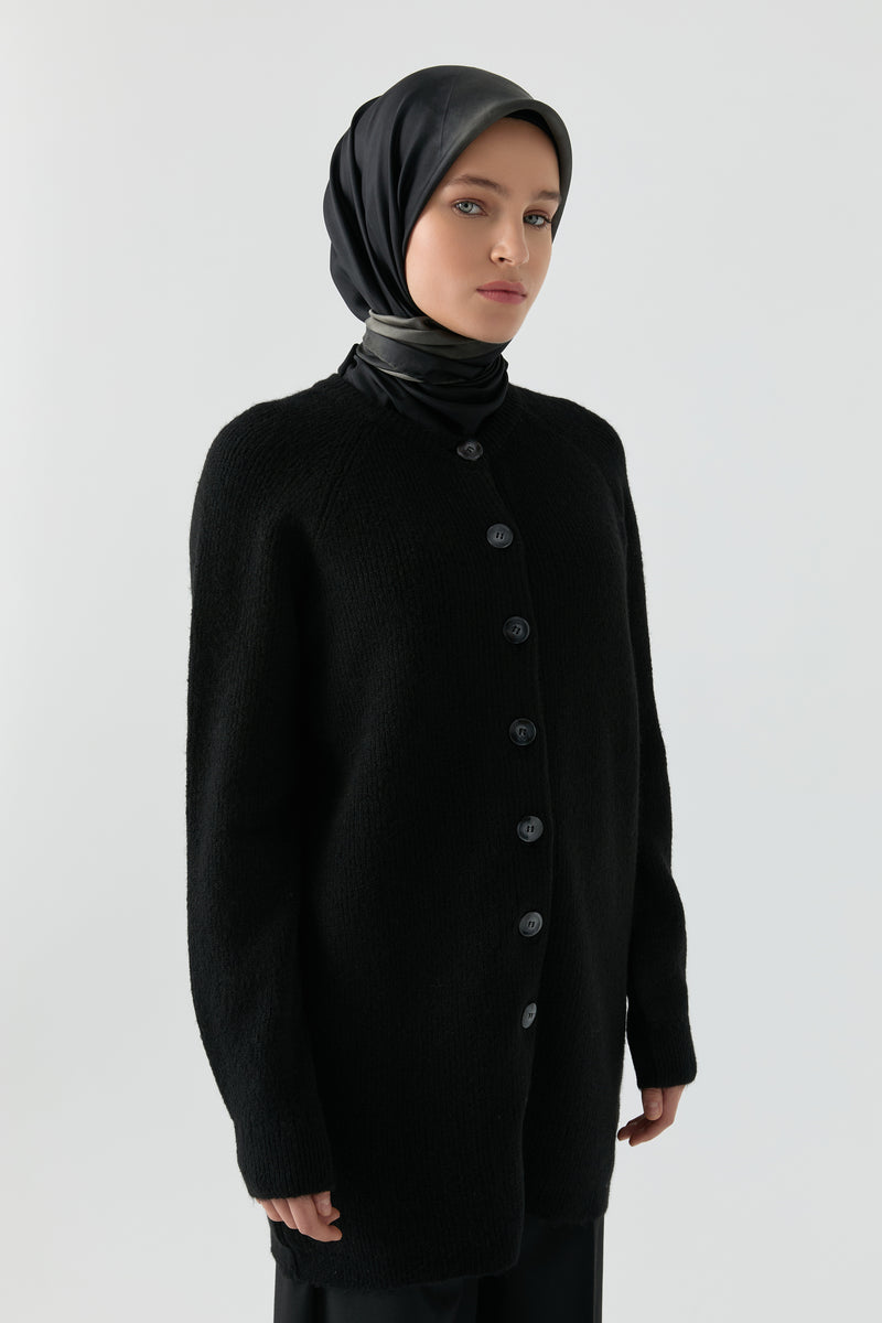 Bisiklet Yaka Hırka - Siyah TUGBA