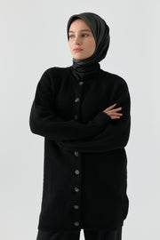 Bisiklet Yaka Hırka - Siyah TUGBA