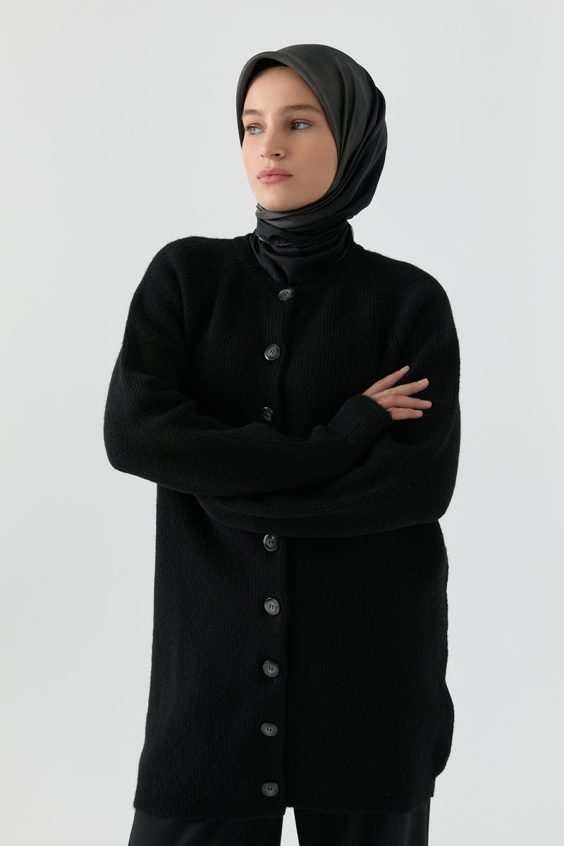 Bisiklet Yaka Hırka - Siyah TUGBA