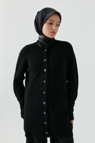 Bisiklet Yaka Hırka - Siyah TUGBA