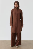 Bel Bağcıklı Tunik - Acı Kahve TUGBA