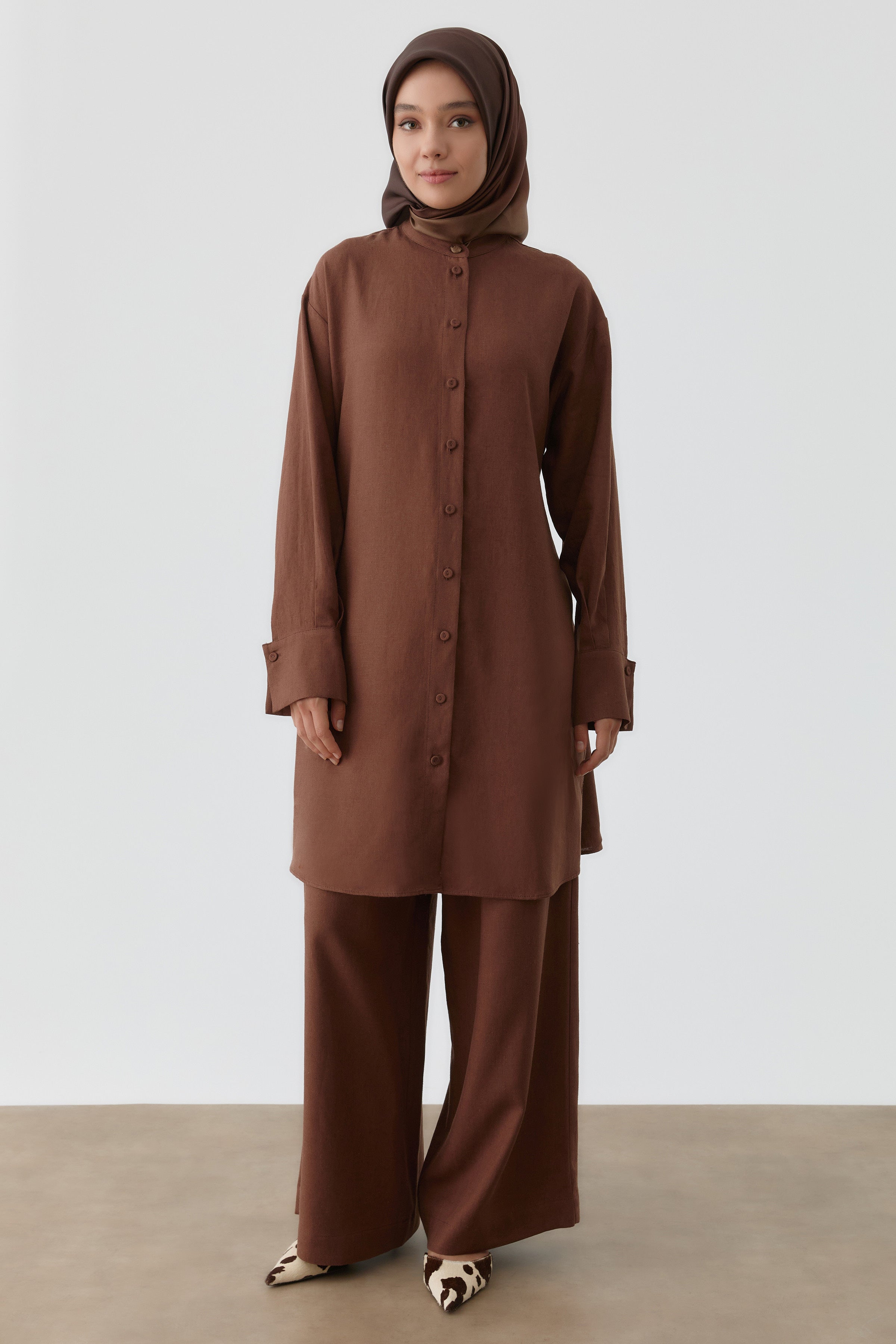 Bel Bağcıklı Tunik - Acı Kahve TUGBA