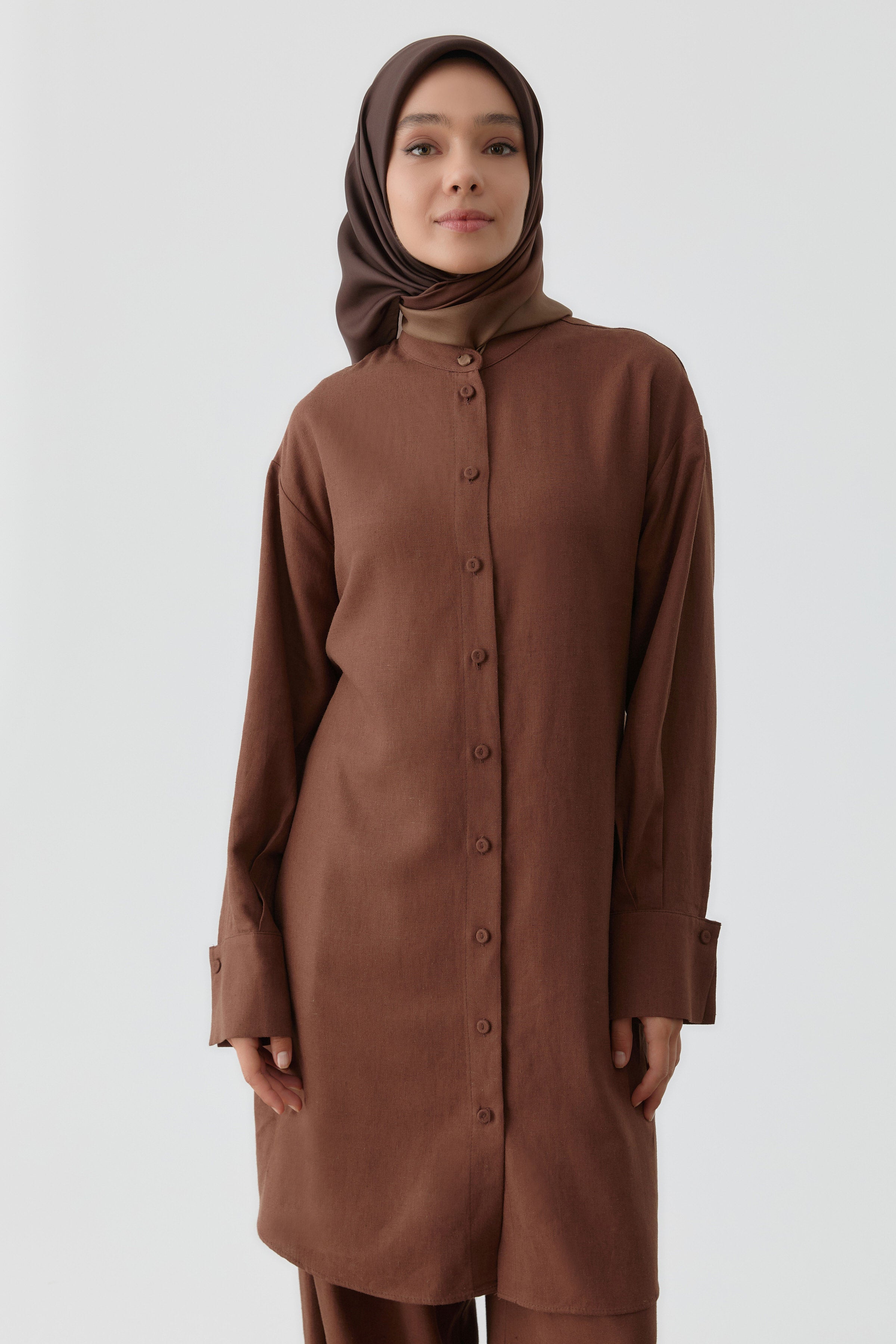 Bel Bağcıklı Tunik - Acı Kahve TUGBA