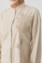 Nakışlı Bel Bağcıklı Tunik - Bej TUGBA