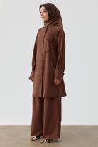 Nakışlı Bel Bağcıklı Tunik - Acı Kahve TUGBA