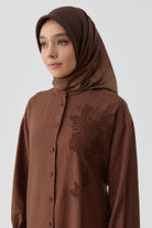 Nakışlı Bel Bağcıklı Tunik - Acı Kahve TUGBA