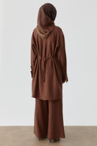 Nakışlı Bel Bağcıklı Tunik - Acı Kahve TUGBA