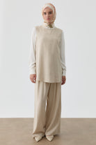 Sıfır Kol Keten Bluz - Bej TUGBA