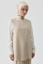 Sıfır Kol Keten Bluz - Bej TUGBA