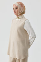 Sıfır Kol Keten Bluz - Bej TUGBA