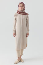 Gizli Patlı Basic Tunik - Bej TUGBA