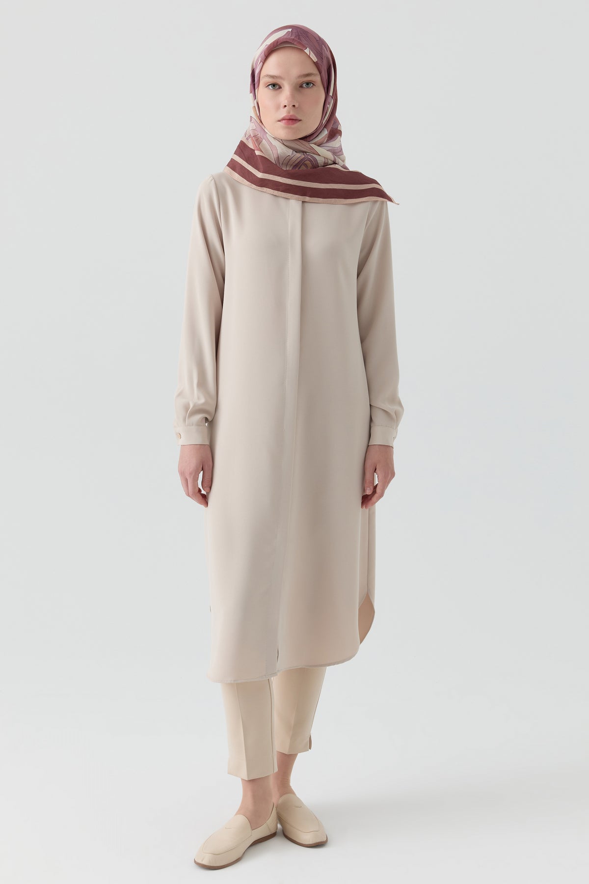 Gizli Patlı Basic Tunik - Bej TUGBA