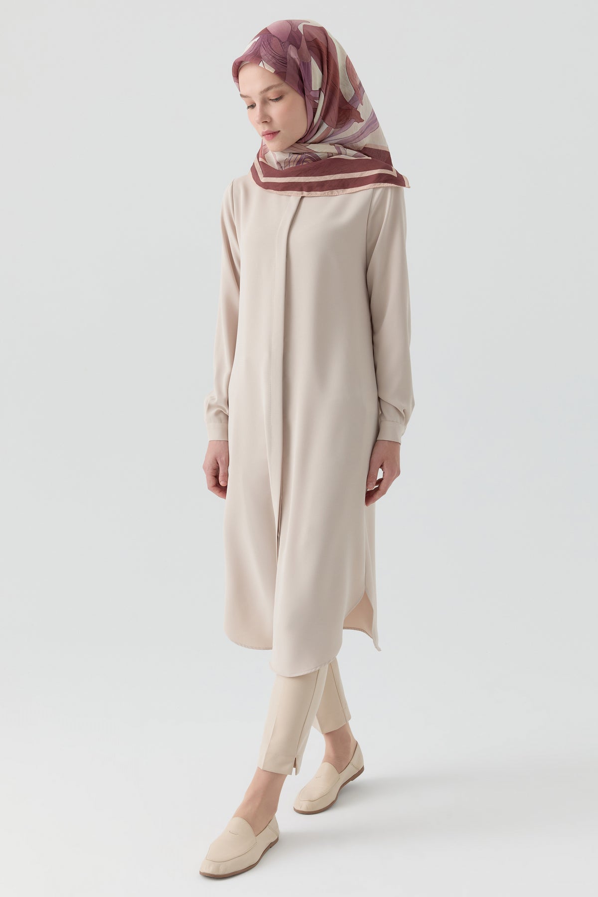 Gizli Patlı Basic Tunik - Bej TUGBA