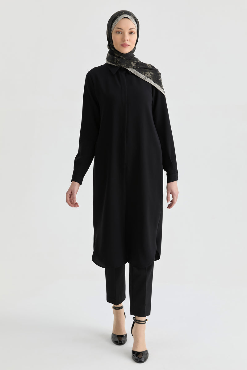 Gizli Patlı Basic Tunik - Siyah TUGBA