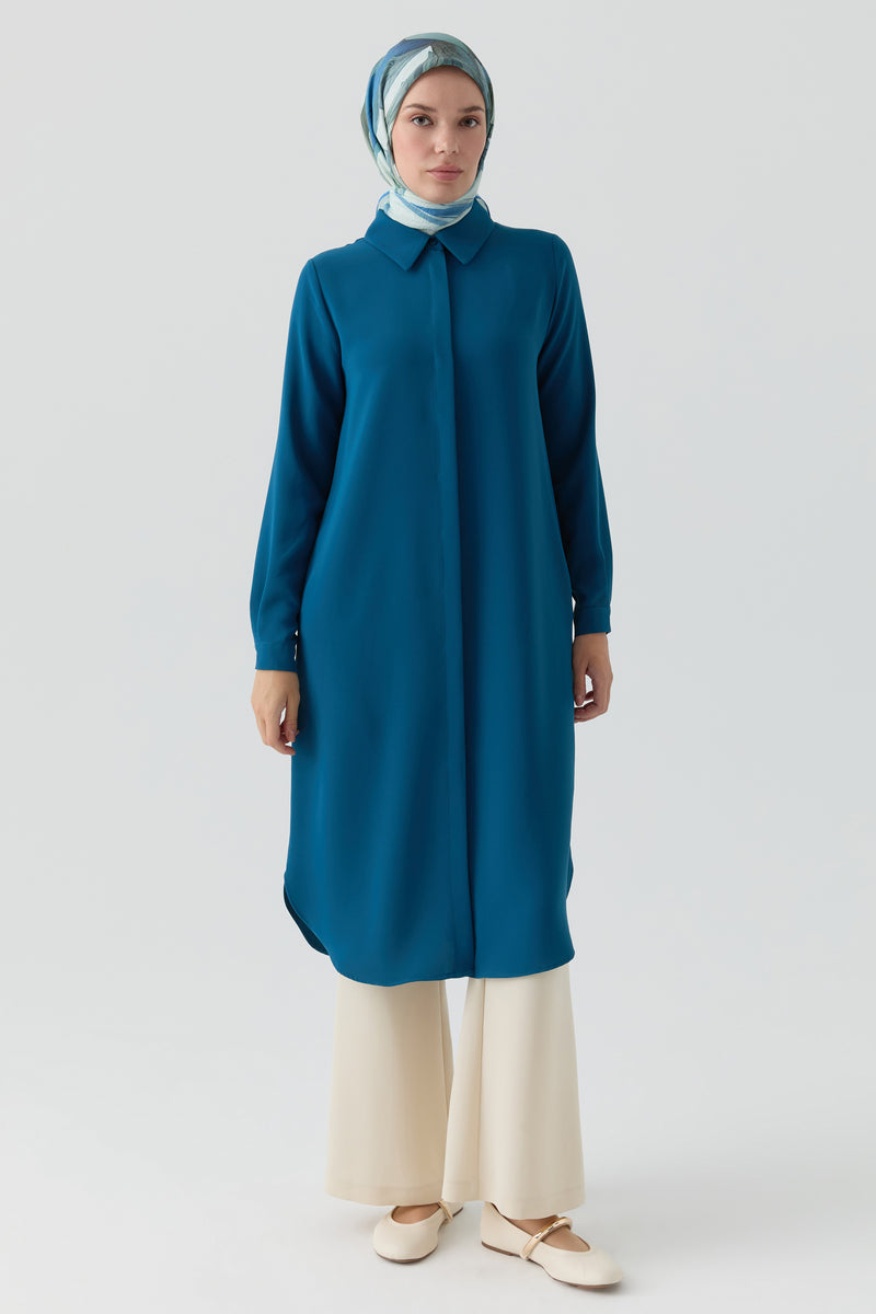 Gizli Patlı Basic Tunik - Petrol TUGBA